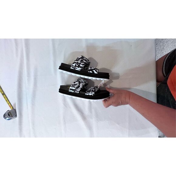 Sorel Women's Leather Roaming Slip On Two Strap Slide Sandal Black White Size 9 - Picture 5 of 7